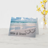 砂の中に名を書連ねる新郎新婦 カード (黄色い花)