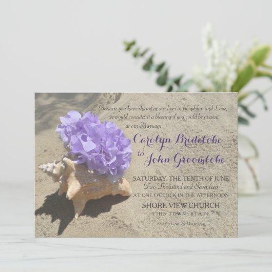 砂の中のシーシェルと紫紫紫紫紫紫紫陽花 招待状 (スタンド正面)