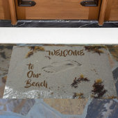 砂の中のビーチの足跡へようこそ ドアマット