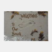 砂の中のビーチの足跡へようこそ ドアマット (正面)