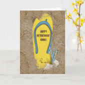 砂の中のリタイアフリップフロップ カード (黄色い花)