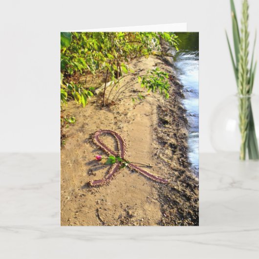 砂の中の乳がんカードピンクリボン カード (正面)