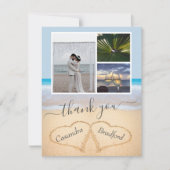 砂の中の埃っぽい青い熱帯ビーチ結婚ハート サンキューカード (正面)