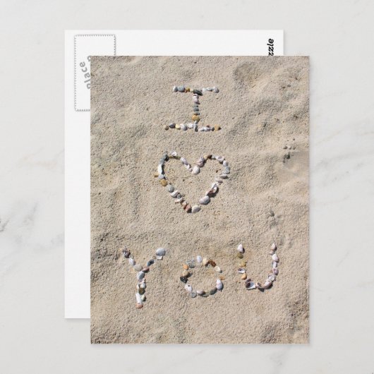 砂の中の書貝殻であなたが大好き ポストカード (正面/裏面)