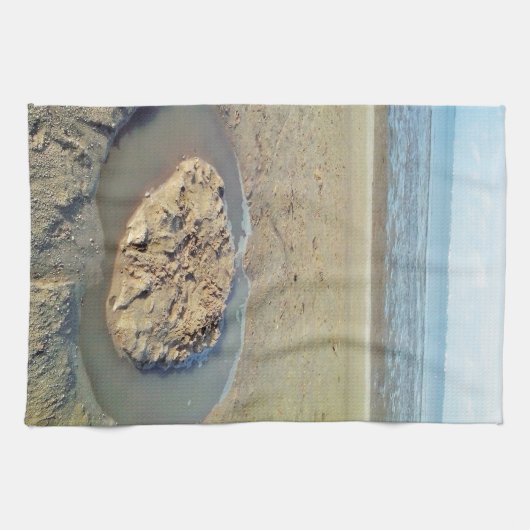 砂の中の水の円ビーチ、夏の時間 キッチンタオル (横)