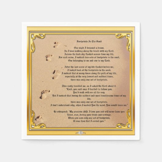 砂の中の紙のナプキンの足跡 スタンダードカクテルナプキン (正面)