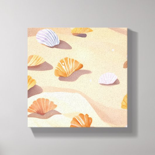 砂の中の貝殻 | ビーチ オーシャン 水彩画 キャンバスプリント (正面)