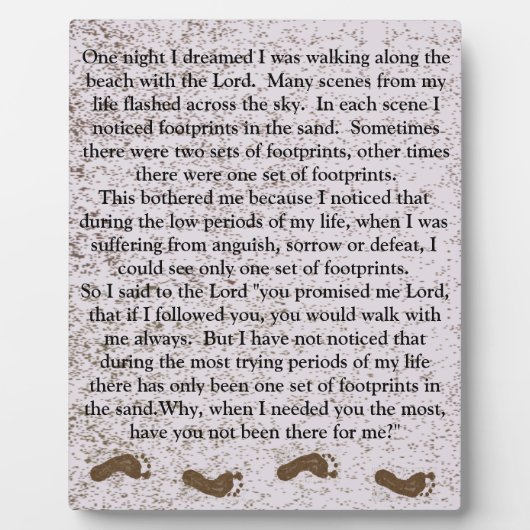 砂の中の足跡とイエス・プラーク フォトプラーク (正面)