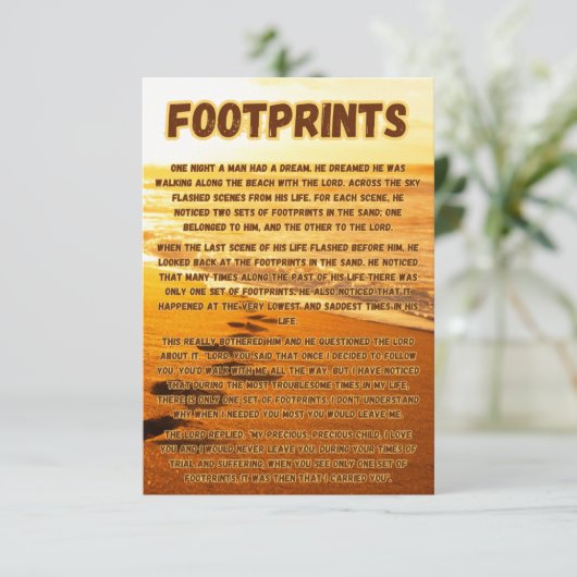 砂の中の足跡の祈りの言葉写真の挨拶 カード (スタンド正面)