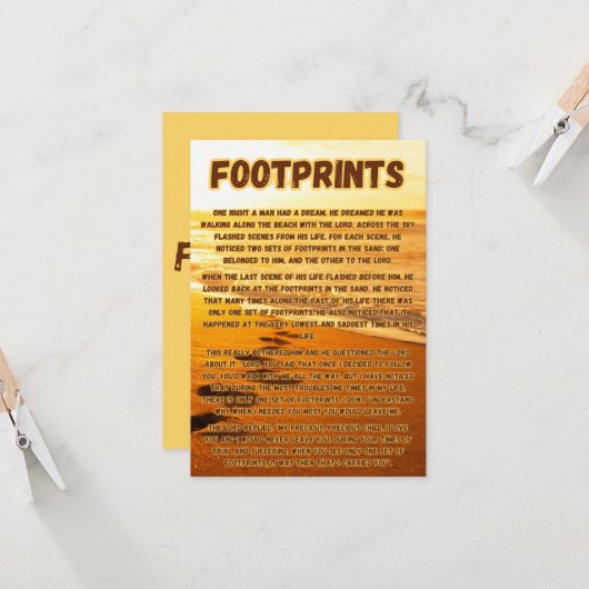 砂の中の足跡の祈りの言葉写真の挨拶 カード (正面/裏面インサイチュ)