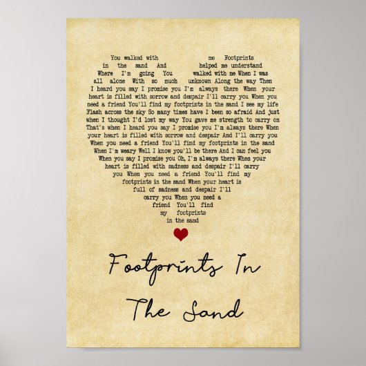 砂の中の足跡ヴィンテージハート歌の歌詞 ポスター (正面)