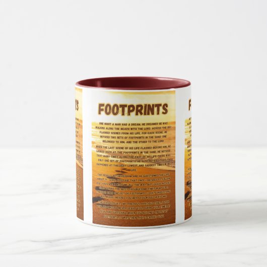 砂の中の足跡祈りの言葉2トーン写真 マグカップ (中央)