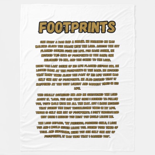 砂の中の足跡祈りの言葉 フリースブランケット (正面)