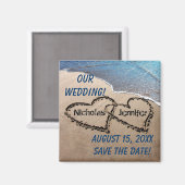 砂の中の2つのハートは、日付マグネットを保存 マグネット (正面/裏面)