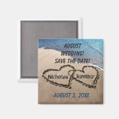 砂の中の2つのハートは、日付マグネットを保存 マグネット (正面/裏面)