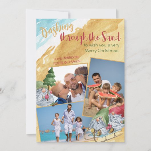 砂の中をダッシュスルー3写真格言ビーチ シーズンカード (正面)