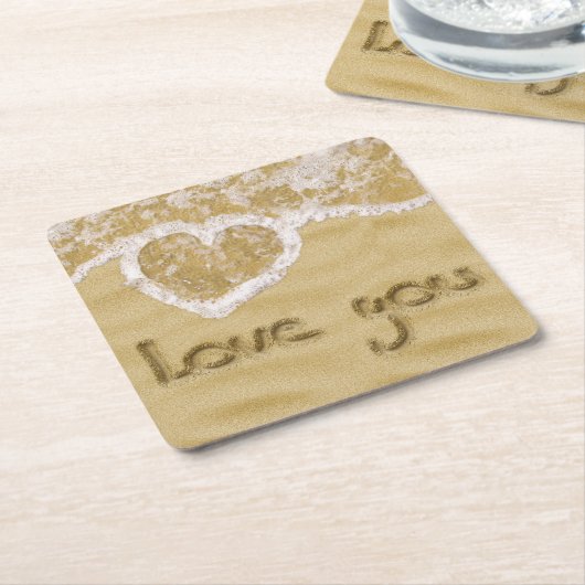 砂の中書のハート スクエアペーパーコースター (アングル)