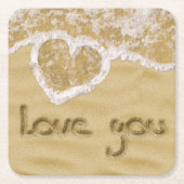 砂の中書のハート スクエアペーパーコースター (正面)