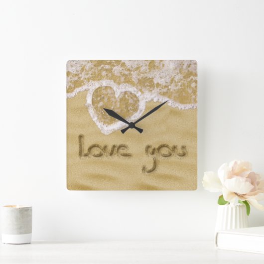砂の中書のハート スクエア壁時計 (ホーム)