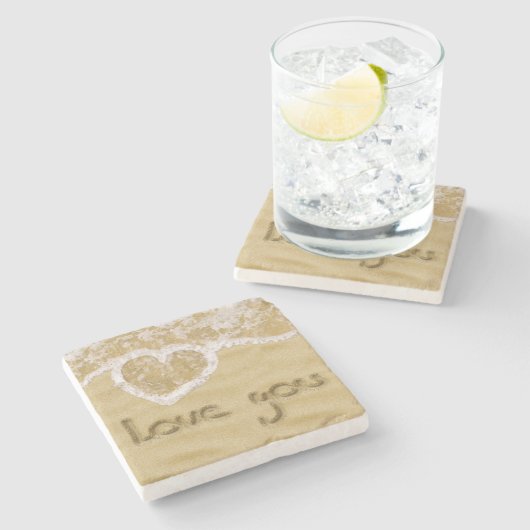 砂の中書のハート ストーンコースター (横)