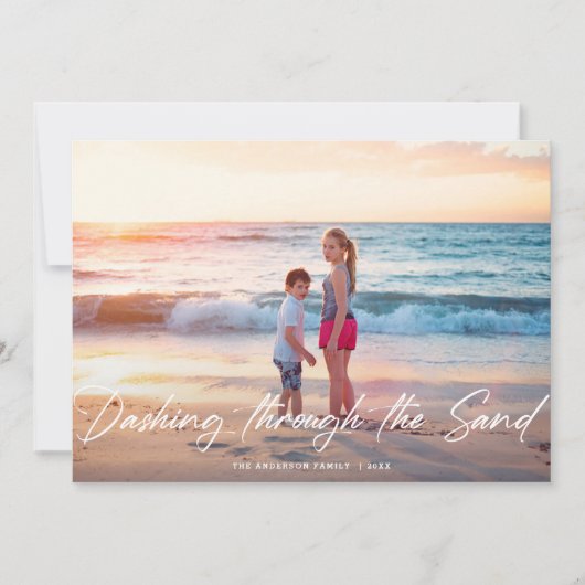 砂の休暇の写真をダッシング シーズンカード (正面)