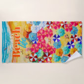 砂の傘のビーチ生活 ビーチタオル (正面)