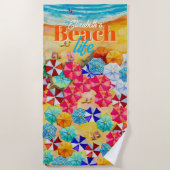 砂の傘のビーチ生活 ビーチタオル (正面)