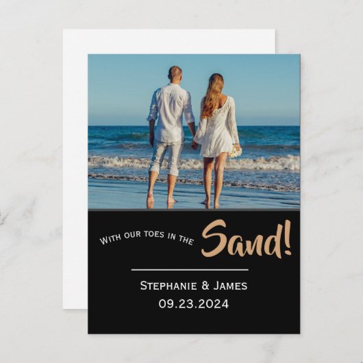 砂の写真のつま先ビーチスクリプト日付を保存 案内ポストカード (正面/裏面)