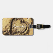 砂の写真のハートの手書き名前をカスタムするスクリプト ラゲッジタグ (正面横)