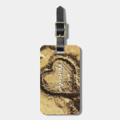 砂の写真のハートの手書き名前をカスタムするスクリプト ラゲッジタグ (正面縦)