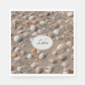 砂の写真モノグラムで夏の海の貝殻 スタンダードランチョンナプキン (正面)