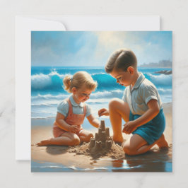 砂の城を作る小さな少女と少年