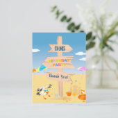 砂の城ビーチで楽しいよ赤ちゃん男の子の誕生日パーティー ポストカード (スタンド正面)