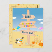 砂の城ビーチで楽しいよ赤ちゃん男の子の誕生日パーティー ポストカード (正面/裏面)