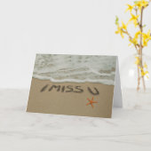 砂の執筆私はビーチで恋しく思います カード (黄色い花)