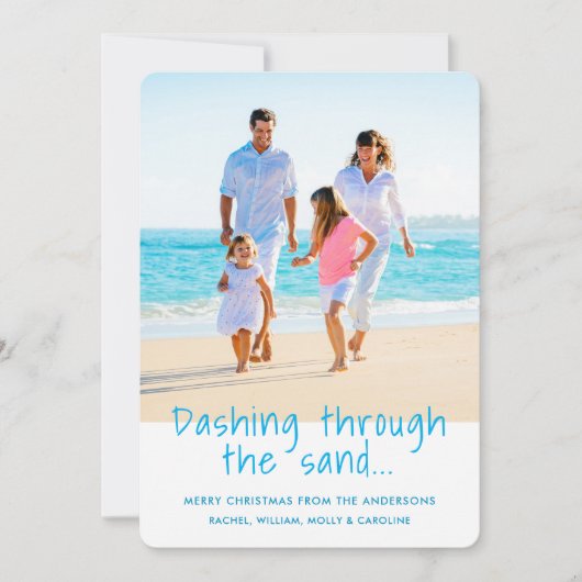 砂の海岸のシックな写真をダッシング シーズンカード (正面)