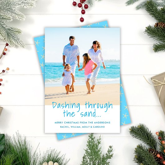 砂の海岸のシックな写真をダッシング シーズンカード