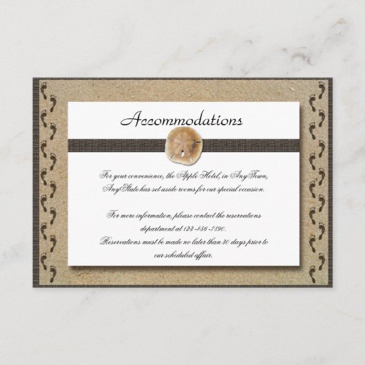 砂の結婚式の挿入物の足跡 エンクロージャーカード (正面)