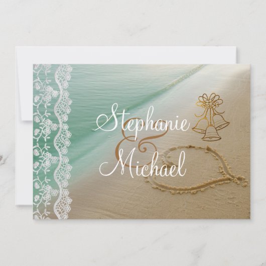 砂の結婚式招待状で切り分けられるハート 招待状 (正面)