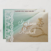 砂の結婚式招待状で切り分けられるハート 招待状 (正面/裏面)