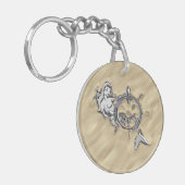 砂の装飾の中の銀人魚 キーホルダー (正面左)