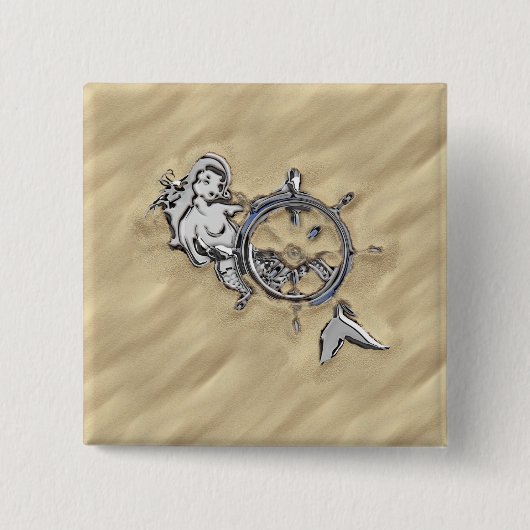 砂の装飾の中の銀人魚 缶バッジ (正面)