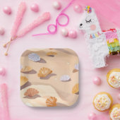 砂の貝殻 | ビーチ海水彩 ペーパープレート (パーティー)