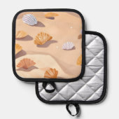 砂の貝殻 | ビーチ海水彩 鍋敷き (正面/裏面)