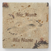 砂の足跡と彼と彼女の名前は自然 ストーンコースター (正面)