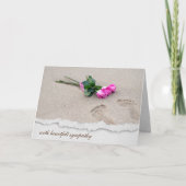 砂の足跡と悔やみや弔慰バラ カード (正面)