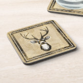 砂の迷彩柄のグランジなシカの木びき台のコースター コースター (左側)