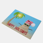 砂の雪だるまとクリスマスパームツリー ドアマット (アングル)