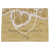 砂の「ハッピーバレンタインデー」書のハート ラージペーパーバッグ (正面)