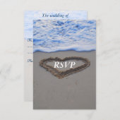 砂のRSVPのビーチ結婚式のハート 出欠カード (正面/裏面)